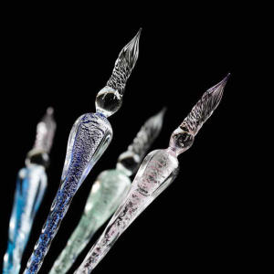 Handmade Crystal Glass Dip Pen Set Gradient Color Retro Student Use Inkwell Steel Pen Internet Famous Gift Box Cultural Supplies