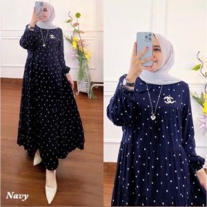 GAMIS MIDI DERRS BAHAN IMPOT RAYON POLKADOT DOTY PAKAIAN WANITA PANJANG BUSUI PRMIUM MURAH BERKUALITAS