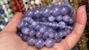 Hoa Oải Hương Angelite Hạt Đá Tự Nhiên 4-12 Mm Tròn Rời Miếng Đệm Cho DIY Trang Sức Làm Vòng Tay Bông Tai Phụ Kiện