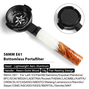 AliKisscafe 58mm Bottomless Portafilter Cà Phê Espresso Naked Lay Flat CNC Nhôm Khắc Rỗng Cho E61 Dụng Cụ Pha Cà Phê Barista