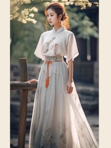 New Chinese Style Half Skirt Horse Face Skirt Set Women Summer plus Size Short Sleeve Shirt Two Piece Set Traditional Hanfu