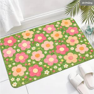 Thảm Chùi Chân Họa Tiết Hoa Phong Cách Hiện Đại Thảm Polyester Chống Nước Chống Vi Khuẩn Cho Phòng Tắm Ngoài Trời Lối Vào Nhà Bếp Nhà Vệ Sinh Trong Nhà