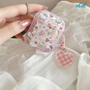 Okok IMD hồng kitty AirPods trường hợp cho AirPods 1 2 3 Pro inpods I7 i12 Pro không dây Tai nghe bluetooth Phụ kiện vỏ cho AirPods Tai nghe hộp sạc bảo vệ bìa với mặt dây chuyền