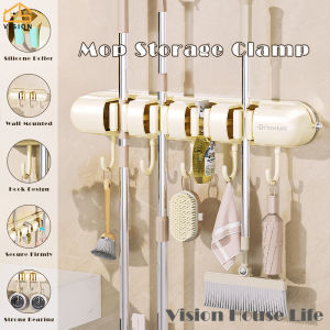 Vision 2/3/4 Clips Mop and Broom Holder Wall Mount Mop Hook Brush Broom Hanger Bathroom Storage Rack Kitchen Mop Organizer Punch Free