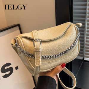 IELGY Ladies Soft Leather Chain Crossbody Bag Beige Large Capacity
