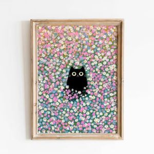 Claude Monet Artworks Interesting Cute Black Cat Lotus Pond Poster Canvas Paintings Wall Art Pictures for Living Room Home Decor