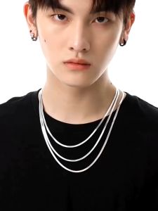 KALUNG TITANIUM PRIA WANITA GEPENG SILVER MODEL HIP HOP KOREA TERLARIS