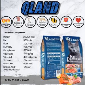Qland Makanan Kucing Dewasa perisa Ikan Tuna dan Ayam 10KG cat Food 猫粮食物