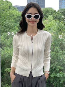 ซิป ปิดคอกลมผ้าขนสัตว์แคชเมียร์ถัก เสื้อสเวตเตอร์ แจ๊กเก็ตเดินทางสไตล์สั้น ผู้หญิง แฟชั่นฤดูใบไม้ร่วง ฤดูหนาว เสื้อโค้ท