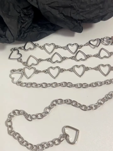 Metal Heart Waist Chain – Edgy Hollow-Out Body Jewelry Handmade Punk Belt for Dresses & Pants