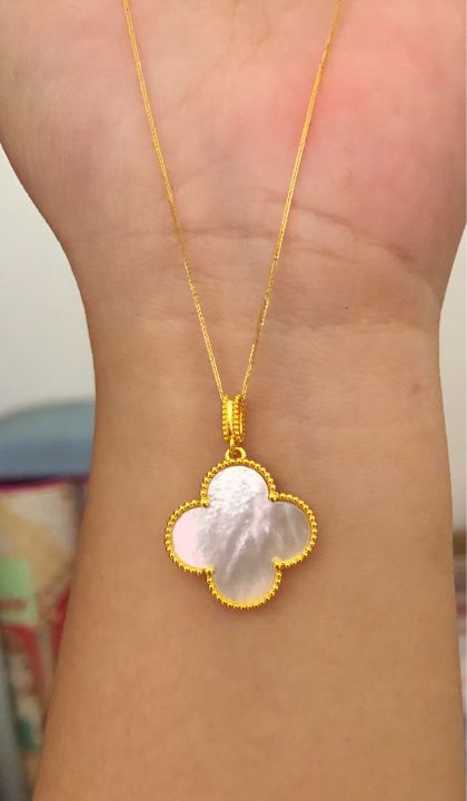 18K Gold Four-Leaf Clover Necklace (Mother of Pearl/20mm)/(Back to