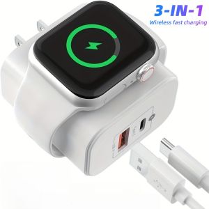 23W 3-in-1 Charger Capable of Charging Three Devices Simultaneously with Built-in Wireless Charging for Watches Suitable for