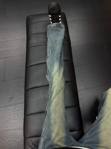 LIUBU | Quần Jeans Xòe Vintage Đen Xanh Narrow Patchwork
