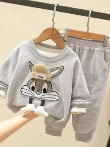 Childrens Autumn Sportswear Set Hooded Long Sleeve Overhead Cartoon Pants Two-Piece Set for Baby Boys Casual Sportswear