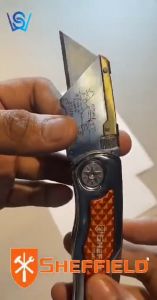 SHEFFIELD Stainless Steel Quick Change Folding Utility Knife with SK5 blades Storage Pocket Cutters