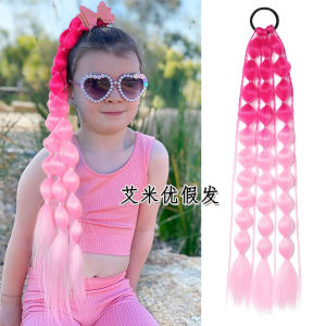 Fashion Color Gradient Bubble Dough-Twist Style Plaits Three-Strand Hand-Knitted Dreadlocks Ponytail Wig Female Music Festival Hip Hop Modeling
