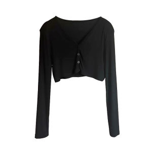 plus Size Womens V-Neck Long Sleeve Modal Short Coat Thin Cardigan Shoulder Pad Autumn Fashion Ladies Casual Wear