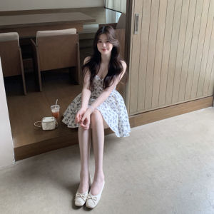 CHANGTONG | Retro Floral Waist-Cinched A-Line Dress For Petite Figures