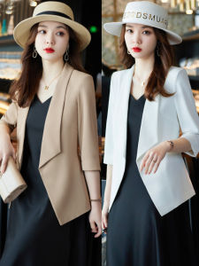 Summer Thin Suit Jacket Womens Short Size Casual Mid-Sleeve Skirt Set Two-Piece Ladies Classic Style Polyester Fabric