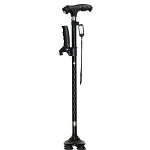 ไม้กันลื่นสำหรับผู้สูงอายุ ไม้เดินป่าแบบพับได้พร้อมไฟ LED น้ำหนักเบา 4 ขา ที่ปรับระดับได้ ไม้กางเขนสำหรับผู้สูงอายุ