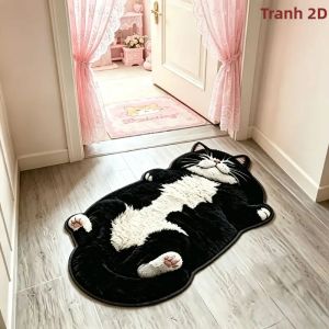 Thảm Hình Mèo VIKAMA Tuxedo Họa Tiết Mèo Nằm Chân Thực Thảm Trong Nhà Chống Trơn Trượt Dùng Cho Cửa Phòng Ngủ Trang Trí Nhà Hiện Đại Chất Liệu Polyester Chống Phai Màu