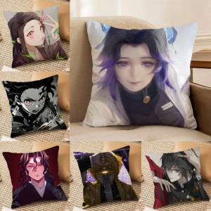 Bandai | Demon Slayer Sound Breathing Art Anime Plush Pillow Cover Soft Short Plush Cushion Cover For Sofa Bedroom Home Decor Gift