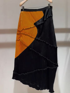 Slimming A-Line Midi Skirt Trendy Color Block Asymmetrical Design Summer New Arrival Womens Fashion High Waist Casual Wear