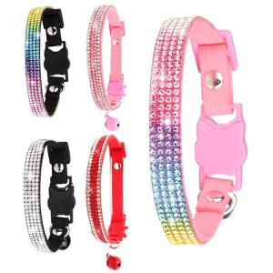 Cat Necklace Engraved with Water Diamond Flower Design Anti-Lost Pet Necklace Bell Hanging Cat Scarf No-Tie Cat Buckle