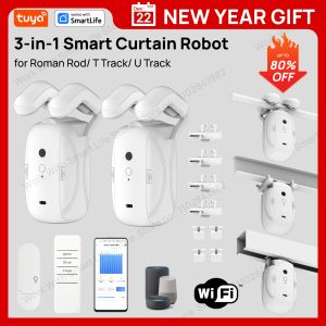 Tuya Smart Curtain Robot Curtain Motor 3-in-1 Tuya APP/Remote control Timed switch Pull-to-start For Roman T U Tracks