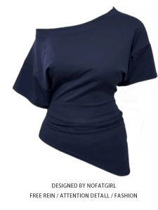 Áo Thun Nữ Dáng Ôm Mùa Hè Tay Ngắn Xếp Ly Không Đều Phong Cách Hàn Quốc Cỡ Lớn Pure Desire Dành Cho Phụ Nữ Ngoại Cỡ