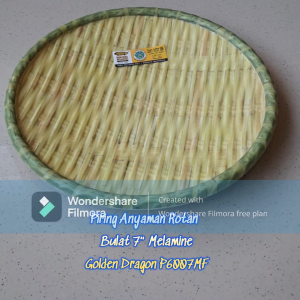 Piring Anyaman Bulat 7 Inchi List Hijau Melamine - Golden Dragon P6007MF