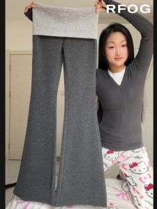 กางเกงขายาวทรงหลวมเอวสูงสีเทา ทรงหลวม ทรงสลิมฟิต กางเกงขายาวทรงหลวมสำหรับเดินเล่นในฤดูใบไม้ผลิและฤดูใบไม้ร่วงสำหรับผู้หญิง