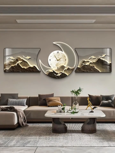 Modern 3-Piece Triptych Wall Art with Silent Non-Ticking Clock Luxury 3D Mural for Living Room Sofa Background Decor
