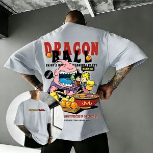 Bandai | Dragon Ball Anime Cotton T-shirt Summer New Majin Buu Creative Printed Mens and Womens Street Hip Hop Casual Short Sleeve Top