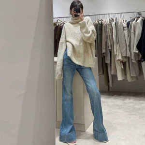 High-Waisted Micro-Flared Jeans for Women Spring/Summer 2024 New Style Cotton Bomb Denim Anti-Wrinkle Zippered Ankle-Length Trousers