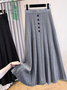 กระโปรงสั้นทรงเอเอวสูงถักนิตติ้งผ้าขนสัตว์สำหรับผู้หญิง ฤดูใบไม้ร่วง/ฤดูหนาว กระโปรงทรงแอนด์ เอฟ ทรงหลวม ลำลอง กระโปรงทรงเอเอวสูง