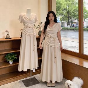 Slimming and Concealing Summer Outfit Waist-Tie Top Skirt Set