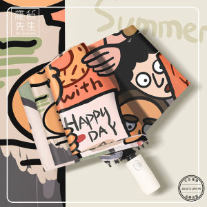 Automatic Umbrella JOJOS L. PD. Cartoon Design Polyester Fabric Sunshade Rainproof Womens Multi-use Compact Stainless Steel