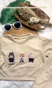 Setelan Baju Crop Labubu Anak Perempuan dan celana Joger Cargo Usia 3-10 tahun baju anak terbaru