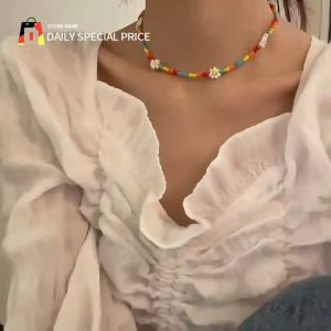 Bead Flower Necklace 2023 New Bohemian Style Handmade Woven Colorful Beaded Bracelet