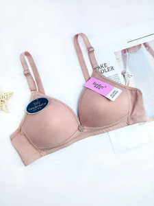 Xuejiulan 2826 Thin Cup Comfortable Soft Nylon Fabric Wireless Bra Dual Row Buckle Youth Female V-Neck Bra Briefs Underwear