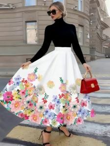 Printed Design suitable for all four seasons Floral Pattern Print Design vacation style elegant style womens half skirt