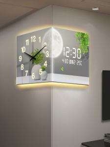 YUANLAISHIWOJIA | Corner Design Wall Clock Digital Display Perpetual Calendar