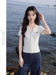 YOUXIANG | Áo Polo Cổ Đứng Hàn Quốc Dây Kéo V Slim