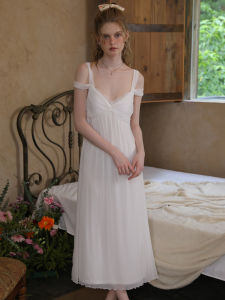 ชุดนอนผู้หญิงคอวีแขนกุดทรงหลวมเอวสูง ผ้าโมดอล ทรงยาว เซ็กซี่ ชุดนอนผู้หญิง ชุดนอนฤดูร้อน ชุดนอนเยาวชน