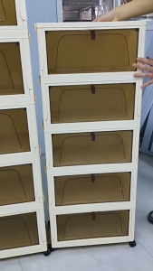 Home Folding Storage Box with Magnetic Flip Cover - Large Capacity Snack Organizer Cabinet Dust-proof Moistureproof Foldable Container for Kitchen/Bedroom (Wheels Stackable)