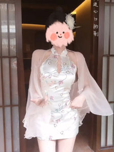 Váy Ngắn Chữ a in Hoa Kiểu Trung Quốc Mới Cho Nữ Mùa Xuân Hè Váy Bó Sát Cổ Cao Tay Dài Cạp Cao