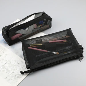 Large Capacity Transparent Mesh Pen Bag Exam Special Black White Grey Simple Stand up No Mark Japanese And Korean Style