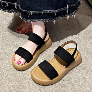 Womens Elastic Strap Platform Sandals 2026 Summer New Open Toe Casual Shoes Comfortable Non-slip Thick Sole Beach Sandals