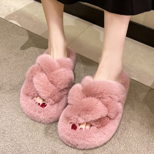 Fashionable Womens Outdoor Slippers 2022 New Korean Style Plush Cotton Slippers Autumn Winter Indoor Home Comfortable Slip-On Shoes